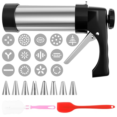 Churro Maker Machine - Juego de galletas de acero inoxidable con 8 puntas de tubería, 13 cepillos de esponja, práctico kit de prensa para decorar pasteles BOB