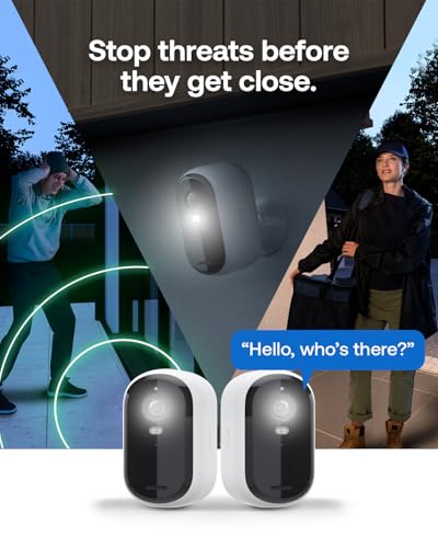 Arlo Essential 3 HD, Caméra de Surveillance WiFi Extérieure sans Fil, Autonomie de 6 Mois, Vision Nocturne Couleur, Éclairage, Sirène et Audio Bidirectionnel, Essai Secure Inclus, 3 Caméras Blanc