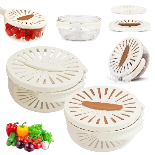 Frutas Tazón de Lavado,2 Piezas Cesta de Drenaje Multifuncional,Canasta Escurridora 2 en 1,Escurridor Verduras,Escurridor con Tapa,2 en 1 Cesta para Lavar Verduras,Cesta Frutas y Verduras