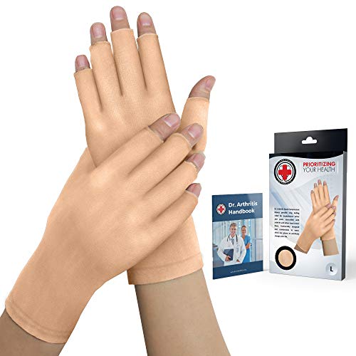 Doctor Developed Compression Gloves for Women and Men/Open-Finger Arthritis Gloves/Typing Gloves/Hand Compression Gloves for Arthritis & Carpal Tunnel, With Doctor Handbook (Nude, M)