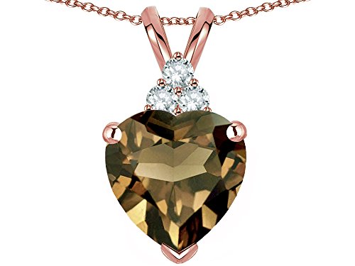Star K 8mm Heart Shape Genuine Smoky Quartz Three Stone Pendant Necklace 14 kt Rose Gold
