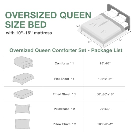Image of MUXHOMO Oversized Queen Comforter Set, Black Grey Elegant Floral Print Bed in a Bag 7 Pieces, Soft & Breathable Reversible Botanical Pattern Bedding Set with Comforter, Sheets, Pillowcases, and Shams