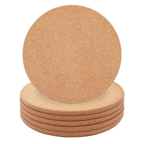 Fobufue Salvamanteles de Corcho, Juego de 6 Posavasos de Corcho Grueso de Alta Densidad, Salvamanteles de Corcho Multifuncionales Resistentes Al de 8 Pulgadas para Platos Calientes