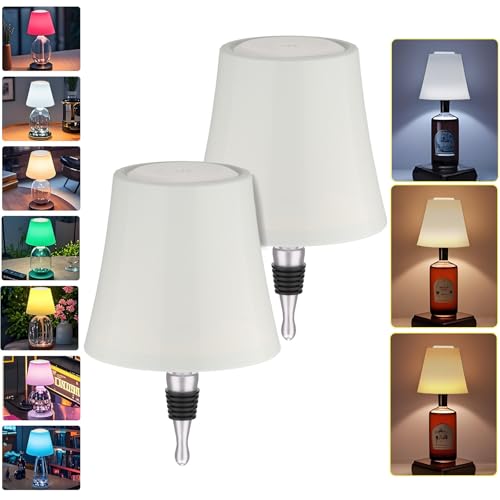 Image of 2Pack Wireless Wine Bottle Lamp Dimmable Rechargeable 3 Color&RGB LED Bottle Lights for Liquor & Wine Bottles Touch Control Battery Operated LED Lamp ABS Cordless Lampshade (2, Wine Bottle RGB)