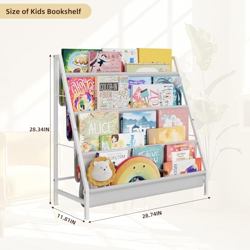 Image of Aokitsink 4-Tier Kids Bookshelf, Book Shelf for Kids Rooms,Book Rack for Kid with Four Deep Pockets,Nursery Bookshelves for Kid' Playroom, Toddler Bookshelf as a Children's Gift
