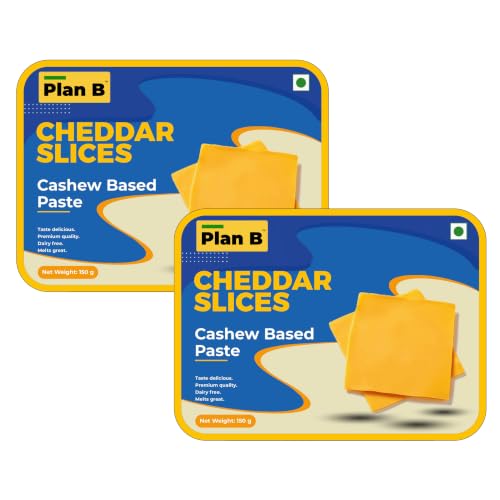 Image of Plan B Plant-Based Cheddar Cheese Slices | pack Of 2(150 G Each) | Dairy-Free, Lactose-Free, Gluten-Free | Ideal for Sandwiches, Burgers & Grilled Cheese | Rich & Creamy Cheese Alternative