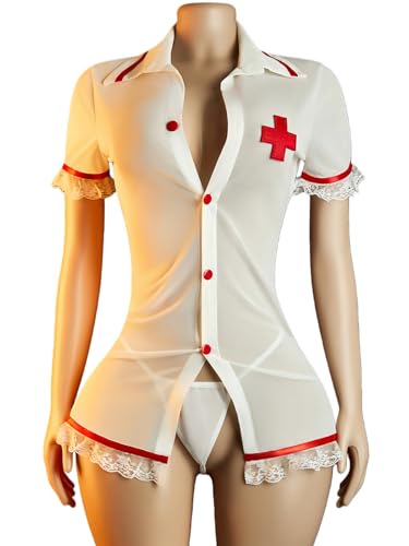 ADSEXY Sexy Night Gowns Babydoll Dress For Women Leopard Lingerie Set Sleep Dress Role Playing Lingerie Nurse Outfit B