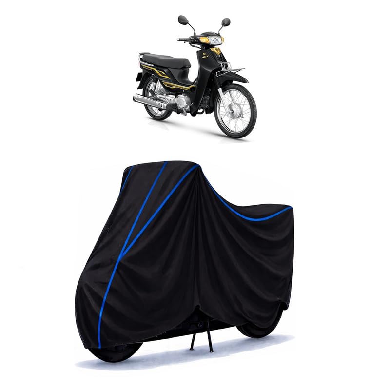 Image of Scooty Cover Water Resistant for Dream | Universal Scooter & Bike Cover | Heavy Duty UV Protection | Dust, Rain & Scratch Protection | Elastic Fit All Weather Indoor Outdoor | Black with Blue Piping