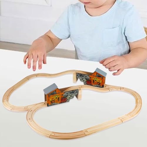 harayaa Wooden Train Track Set Wooden Railway Playset Puzzle Tracks Train Motor Activity Toy with Smooth Edges for Fine Motor Practice and Cognitive Learning, Cover Bridge Track - Image 3