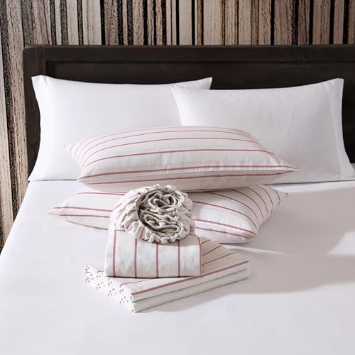 Image of Eddie Bauer - King Bed Sheets, Cotton Flannel Bedding Set with Matching Pillowcases, Brushed for Extra Softness, Deep Pocket, Oeko-Tex Certified (Cooper Falls Red)