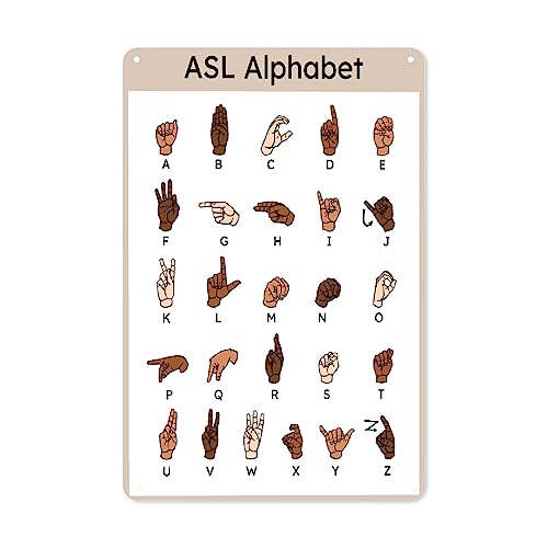 Image of Anomadassi Asl Alphabet Poster 8 X 12 Inches Asl Alphabet Chart Aluminum Metal Sign