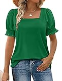 WIHOLL Festival T Shirts Summer Tops for Women Christmas Outfits 2025 Trendy Shorts Sleeve Square Neck Green S