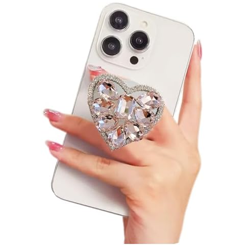 WUOJI Cute Glitter Color Heart Shape Collapsible Expandable Multi Functional Mobile Phone Grip & Kickstand (Pink) Cover