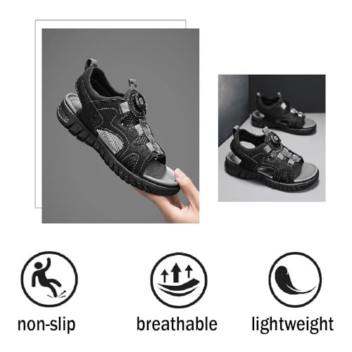 Asifn Men's Casual Sandals Leather Non-Slip Adjustable Flat Bottom Slippers Summer Outdoor Waterproof Cushioning Beach Shoes4