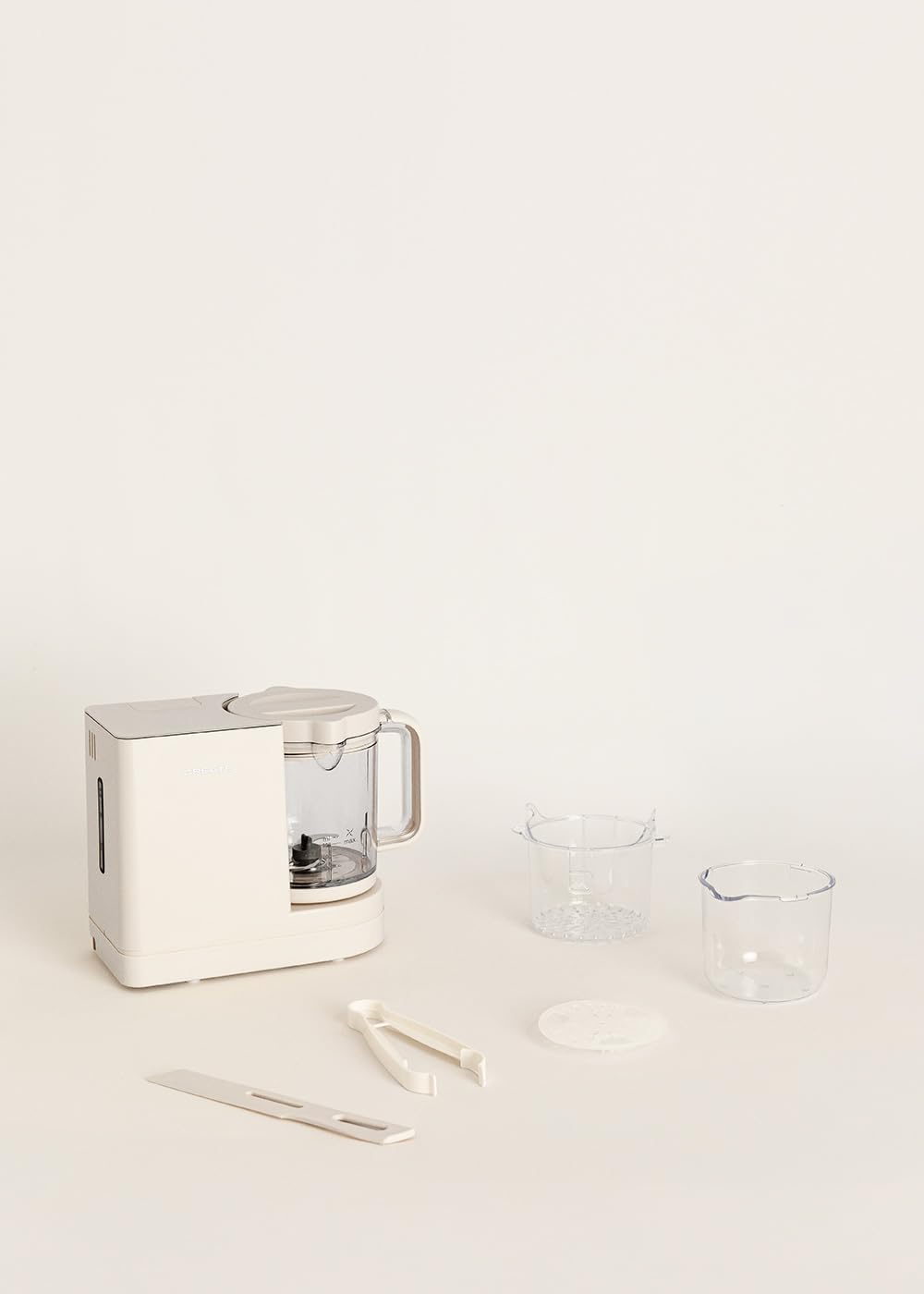 CREATE/BABY CHEFBOT/Robot de cocina esterilizador multifunción para bebés blanco roto/Libre de BPA, 6 funciones, programable, doble altura para biberones, 700W