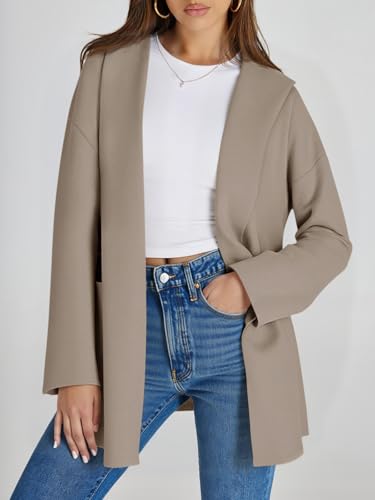 Saodimallsu Womens Open Front Knit Cardigans Oversized 2025 Fall Lapel Hooded Long Sweater Coats with Pockets2