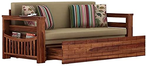 Image of Mamta Furniture Solid Sheesham Wooden 3 Seater Sofa Cum Bed with Storage for Living Room Furniture with Mattres - Natural Finish