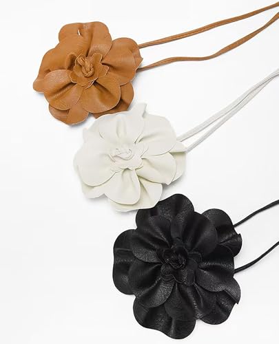 WENLOOY Women Boho PU Leather Big Flower Waist Belt Dresses Tie Bow Waist Band4