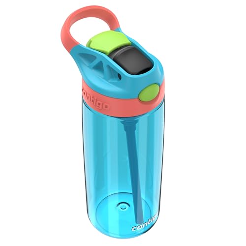 Image of Contigo Kids Cleanable AutoSpout Water Bottle with Pop up-Straw, BPA-Free Plastic, 20oz, Blue Raspberry & Coral