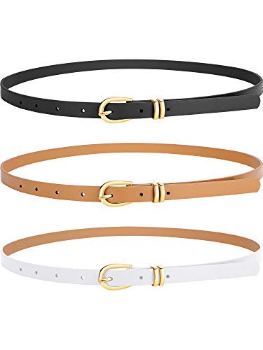 3 Pieces Women's PU Leather Belts Skinny Casual Jean Belt with Metal Buckle Formal Dress Belt (39.4 Inches)