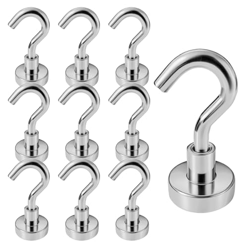 INCNMAD Ganchos Magnéticos 10 Piezas 16 mm Imanes Neodimio Gancho Desmontable Ganchos con Imán Potente para Cruceros, Barbacoa, Cocina, Frigoríficos, Taller, Camper o Furgoneta, Plata