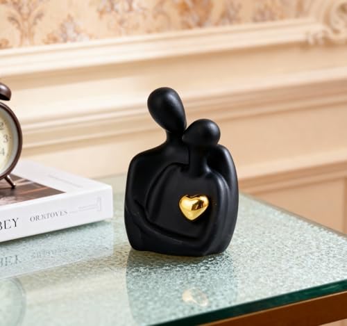 Estatua pareja abrazándose 4.29 pulg. resina negro miniatura 2