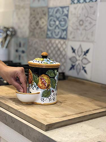 Hand-Painted Italian Ceramic Salt Holder Jar with Fruit Design - Authentic Tuscan Pottery from Florence - Image 4