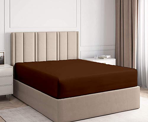 Image of All Around Brushed Microfiber Double Bed Fitted Sheet - (72 x 78) Inches - 8'' Deep Pocket Elastic Fitted Bedsheet + 1 Pillow Cover 400 Series Extra Soft & Easy Fit - Chocolate