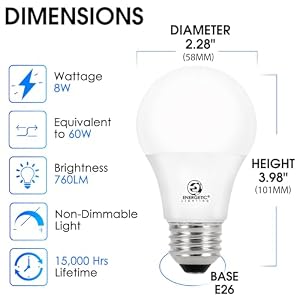 Energetic 24-Pack A19 LED Light Bulb, 60 Watt Equivalent, Daylight 5000K, E26 Medium Base, Non-Dimmable LED Light Bulb, ETL Listed — photo 2 of 6