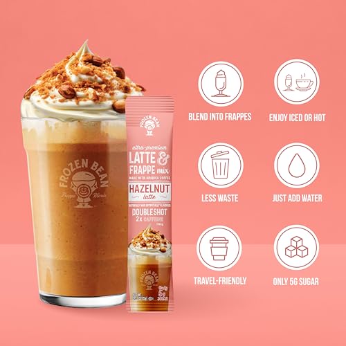 Image of The Frozen Bean Hazelnut Latte Coffee Frappe & Latte Instant Mix (10 Sticks), Made with Arabica Coffee, Double Shot Caffeine, Low Sugar & Premium Ingredients, Hot, Iced
