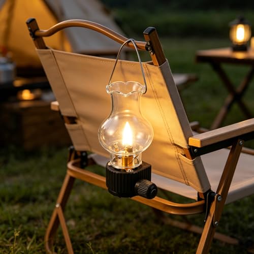 Linterna de gas retro para acampar con pantalla de cristal 5