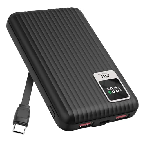 25W Super Fast Charging Portable Charger Power Bank with Built in Cable, 10000mAh Slim USB C Power Bank for Samsung Galaxy S26 Ultra/S26/S26+/S25 Ultra/S25/S24 Ultra/S24/S23 Ultra/S22 Ultra/Note 20