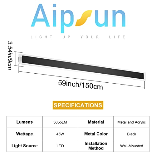 Aipsun Porch Wall Lights 59inch Long Strip Modern Outdoor Wall Light Fixture, Black Wall Mount Lighting Sconce Exterior Lights Wall Sconce 3000K for House Living Room Corridor(1 Pack) by Aipsun - Image 3