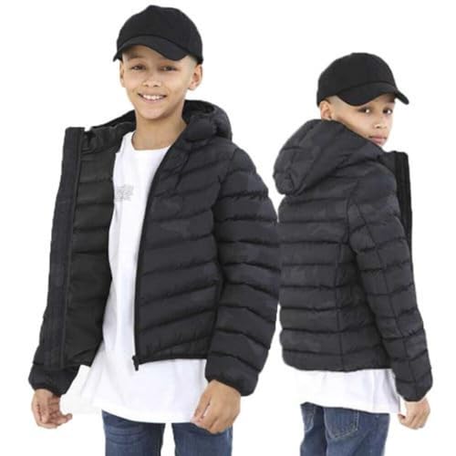 boys Grant Black Camo Puffer Padded Hooded School Jacket