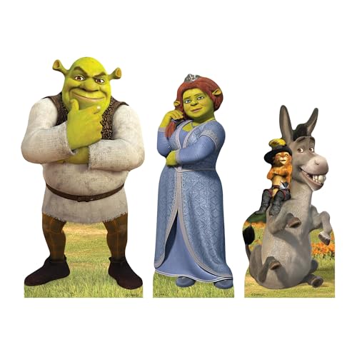 Star Cutouts SC4734 Shrek, Fiona, Puss in Boots & Donkey Shelf Top Pack – 29cm Cardboard Cutouts | Official DreamWorks Party & Room Display Set