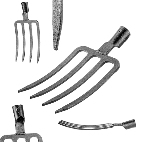 KADAX Gartenforke zum Umgraben und Auflockern, Grabgabel ohne Stiel, Grabforke aus gehärtetem Stahl, Leichte Heugabel, Mistgabel, Forke, Spatengabel (Schwarz 4 Zinken)