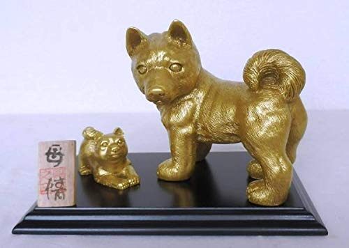 Amazon | 干支「犬（戌）」題名、母情 金色。親子犬前年度の干支置物