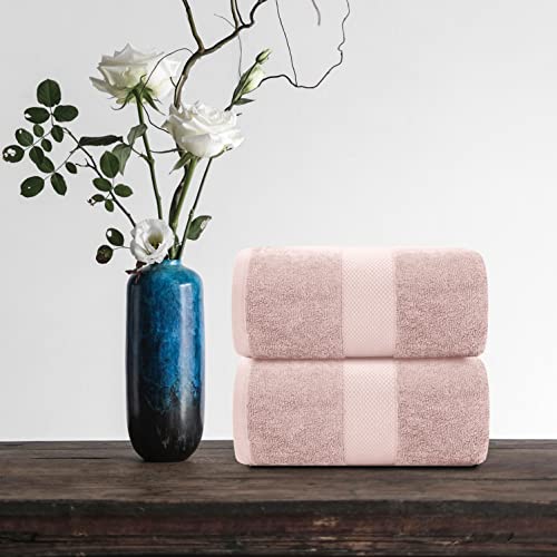 Image of White Classic Pink 650 GSM Cotton Bath Sheet Towel - Extra Large 35x70, Luxury Soft, Highly Absorbent, Quick Dry, 2 Pack
