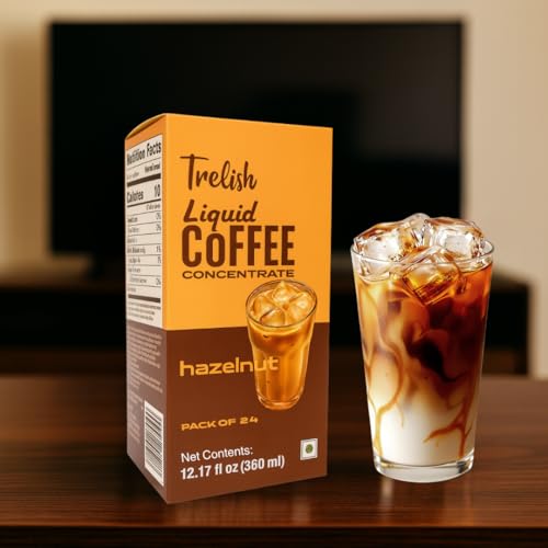 Image of Trelish Coffee Concentrate - Hazelnut | Single Servings | Coffee decoction |Perfect for Hot or Iced Instant Coffees, Sugar Free, Shelf Stable, No Refrigeration, Travel Friendly | 24 servings - 360ml