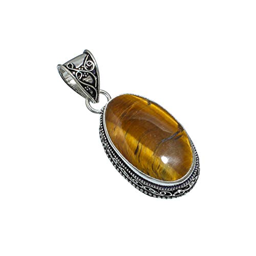 Pendentif œil de tigre argent 925 fait main bijoux cabochon vintage SF-2074