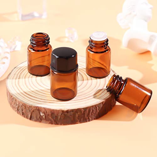 HWASHIN 100 Pack 2ml (5/8 Dram) Amber Mini Glass Essential Oils Sample Bottles with Black Caps for Essential Oils, Perfumes (30ml Measuring Cup and 5 Droppers Included) by HWASHIN - Image 5