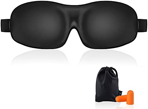 Sleep Mask for Woman & Man KAMOSSA Upgraded Contoured 3D Eye Mask Eye Cover for Sleeping, Total Darkness Sleeping Mask Free Earplugs & Carry Bag (Black)