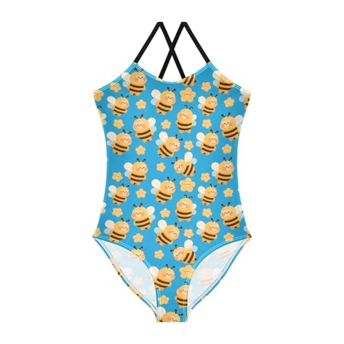 senya Girls Swimsuits One-Piece Swimwear Tie Bathing Suit Beach Summer Round Neck 7-8T Bee Pattern