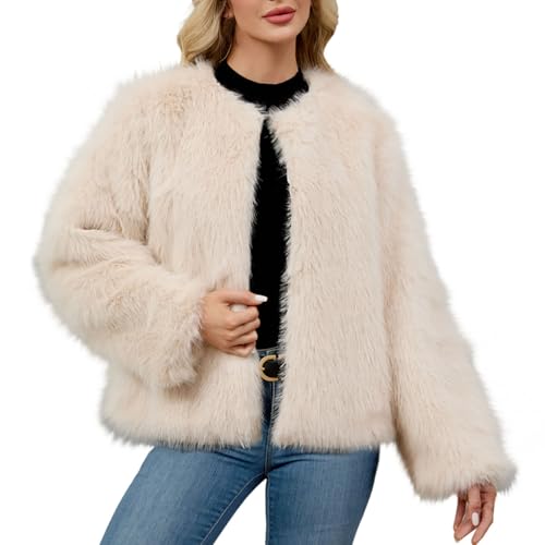 KODMNSW Pelzjacke Damen Winterjacke Faux fur Coat Kunstpelz Mantel Pelzjacke Fashion Teddy Jacke Fleecejacke Rundhals Casual Wollmantel Streetwear Jacke Kunstfellmantel...