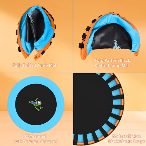 3FT Foldable Kids Trampoline, 36'' Indoor & Outdoor Mini Trampoline for Toddlers, Max Capacity 220 LBS, Adjustable Handlebar, Quiet & Safe Design