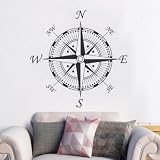 Adesivo da parete con bussola nera Murale oceanico vintage Ufficio Nursery Salotto Adesivo Stanza studentesca