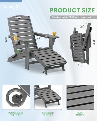 Folding-Adirondack-Chair-with-Retractable-Ottoman-Weather-Resistant-Fire-Pit-Chair-Patio-Chair-with-2-Cup-Holder-Lawn-Outdoor-Lounge-Chair-Grey Folding Adirondack Chair with Retractable Ottoman Weather Resistant Fire Pit Chair Patio Chair with 2 Cup Holder Lawn Outdoor Lounge Chair Grey