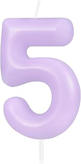 Macaron Purple Number 5 Candle, 5 Birthday Candle, Macaron Purple Happy Birthday Candles for Cake, Purple Cake Topper Decorations for Girl Women Pastel Sweet 5 Birthday Party Decorations