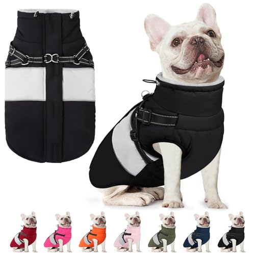 Image of AOFITEE Dog Coat, Warm Dog Jacket with Harness Built in, Waterproof Coats for Small Dogs, Dogs Winter Coat Puffer Jacket with Zipper & Fleece Collar, Pet Snowsuit Sweater for Chihuahua Yorkshire, XS