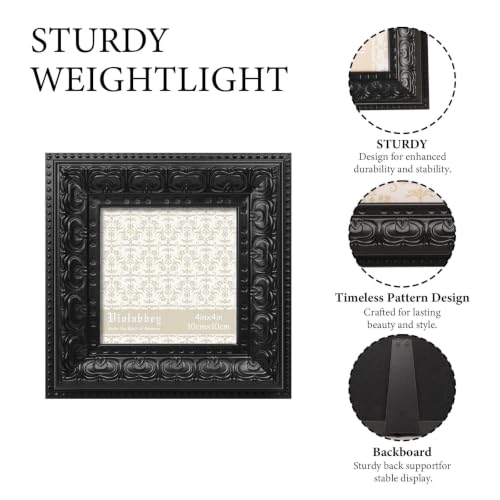 Image of VIOLABBEY 4x4 Picture Frame Antique Black, Vintage Photo Frame | Small Antique Ornate Frame, Square Frame for Wall or Tabletop Display, Classic Design for Home and Office Decor